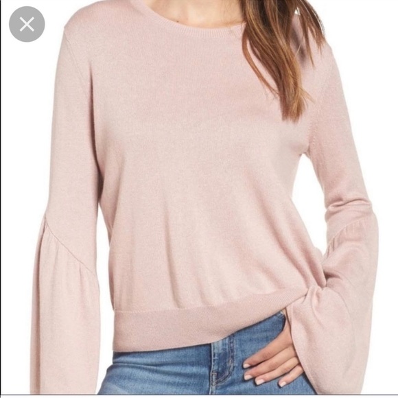 Leith Tops - Leith Pink Fluted Bell Long Sleeve Knit Sweater Bell Cotton Wool Blend Small